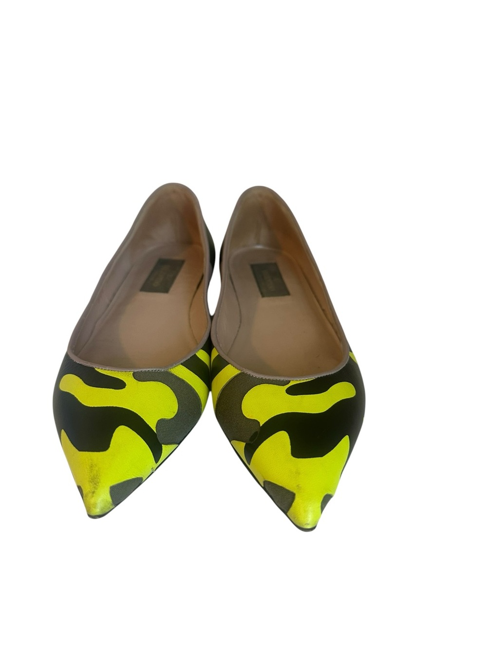 Valentino Neon Yellow and Black Pointed Toe Flats